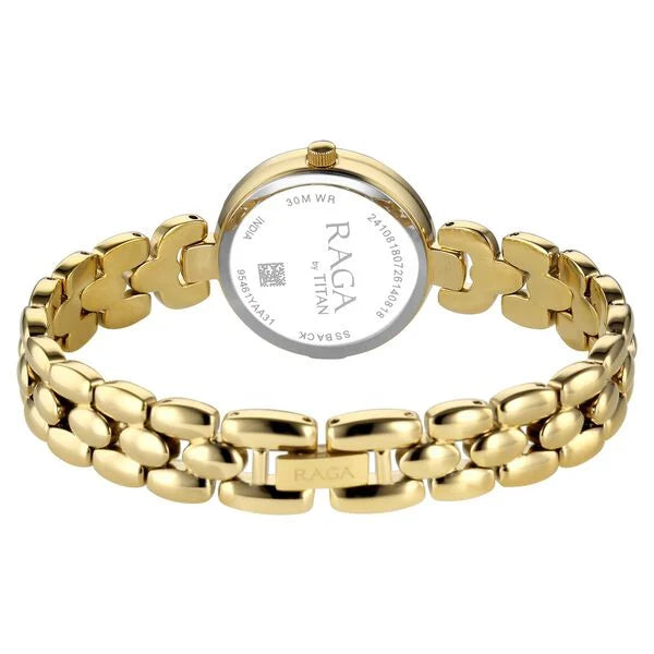 Raga Showstopper Quartz Analog Mother of Pearl Dial Golden Metal Strap Watch For Women 95461ym01