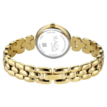 Raga Showstopper Quartz Analog Mother of Pearl Dial Golden Metal Strap Watch For Women 95461ym01