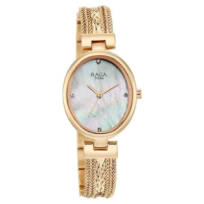 Raga Showstopper Quartz Analog Mother of Pearl Dial Rose Gold Metal Strap Watch For Women 95462wm01