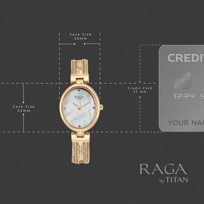 Raga Showstopper Quartz Analog Mother of Pearl Dial Rose Gold Metal Strap Watch For Women 95462wm01