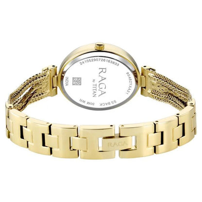 Raga Showstopper Quartz Analog Mother of Pearl Dial Golden Metal Strap Watch For Women 95462ym01