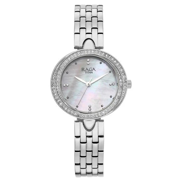 Raga Showstopper Quartz Analog Mother of Pearl Dial Silver Metal Strap Watch For Women 95463sm01
