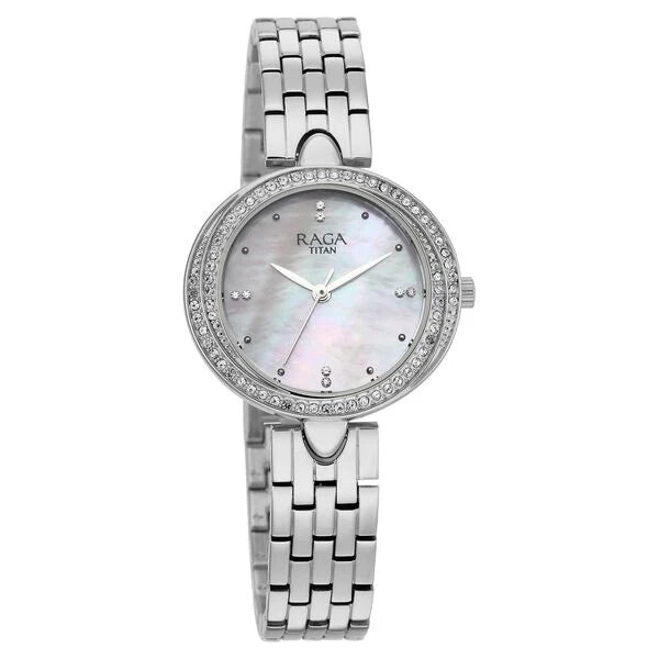 Raga Showstopper Quartz Analog Mother of Pearl Dial Silver Metal Strap Watch For Women 95463sm01