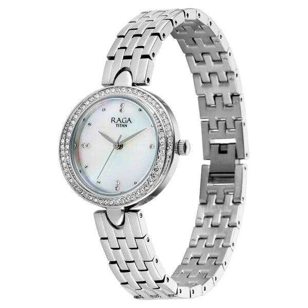 Raga Showstopper Quartz Analog Mother of Pearl Dial Silver Metal Strap Watch For Women 95463sm01