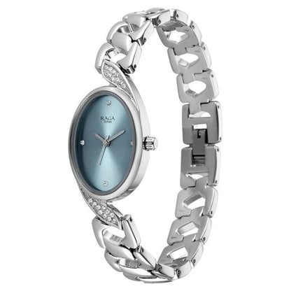 Raga Showstopper Quartz Analog Blue Dial Silver Metal Strap Watch For Women 95480sm01