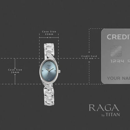 Raga Showstopper Quartz Analog Blue Dial Silver Metal Strap Watch For Women 95480sm01