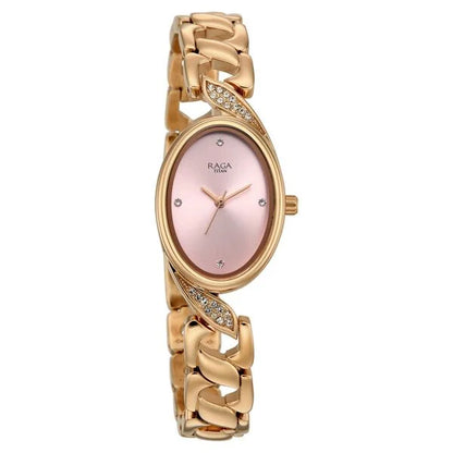 Raga Showstopper Quartz Analog Rose Gold Dial Rose Gold Metal Strap Watch For Women 95480wm01