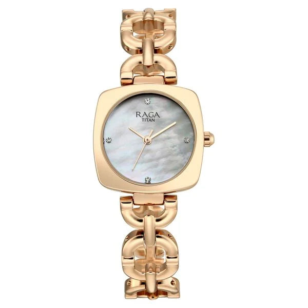 Raga Showstopper Quartz Analog Mother of Pearl Dial Rose Gold Metal Strap Watch For Women 95481wm01
