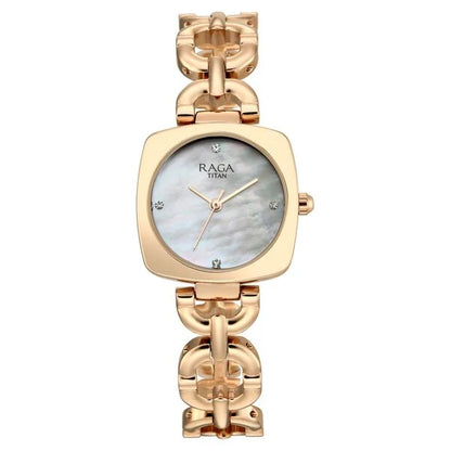 Raga Showstopper Quartz Analog Mother of Pearl Dial Rose Gold Metal Strap Watch For Women 95481wm01