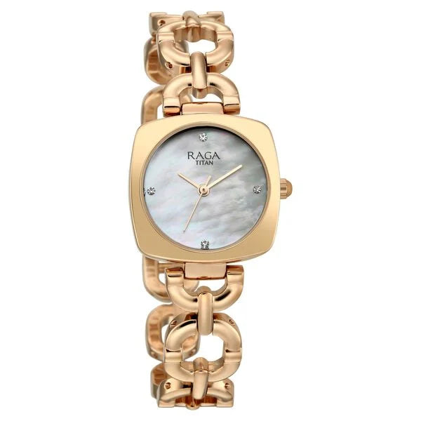 Raga Showstopper Quartz Analog Mother of Pearl Dial Rose Gold Metal Strap Watch For Women 95481wm01