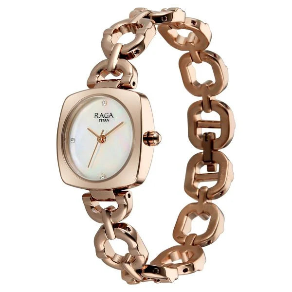 Raga Showstopper Quartz Analog Mother of Pearl Dial Rose Gold Metal Strap Watch For Women 95481wm01