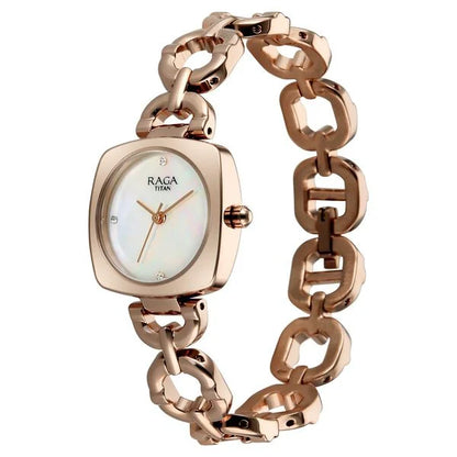 Raga Showstopper Quartz Analog Mother of Pearl Dial Rose Gold Metal Strap Watch For Women 95481wm01