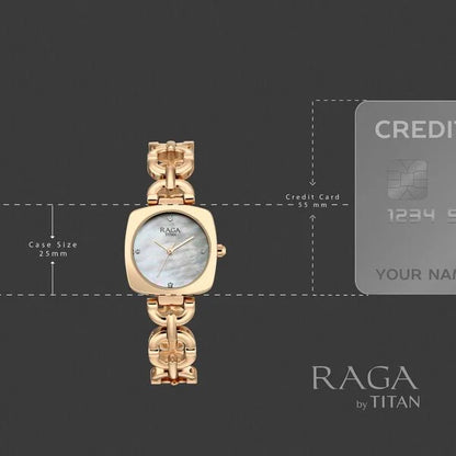 Raga Showstopper Quartz Analog Mother of Pearl Dial Rose Gold Metal Strap Watch For Women 95481wm01