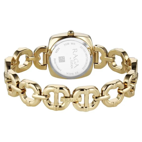 Raga Showstopper Quartz Analog Mother of Pearl Dial Golden Metal Strap Watch For Women 95481ym01