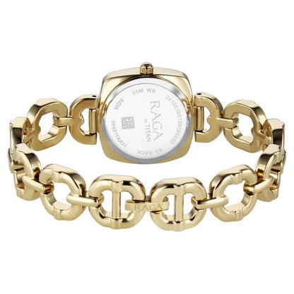 Raga Showstopper Quartz Analog Mother of Pearl Dial Golden Metal Strap Watch For Women 95481ym01