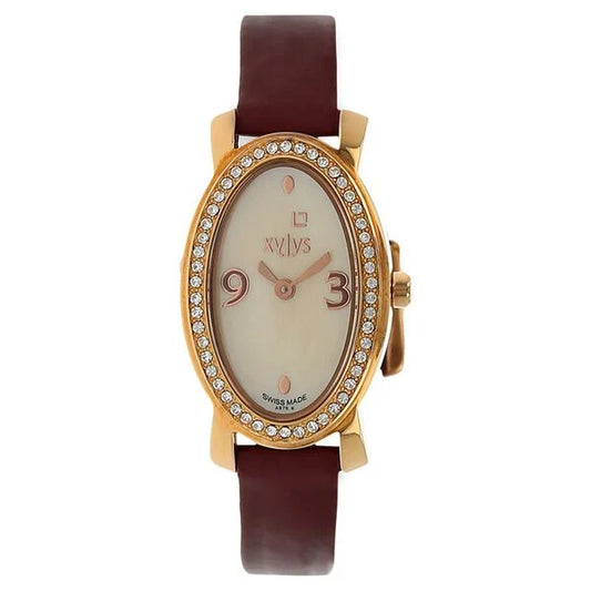Xylys Swiss Analog Brown Leather Strap and Mother of Pearl Dial Watch For Women NF9728WL02