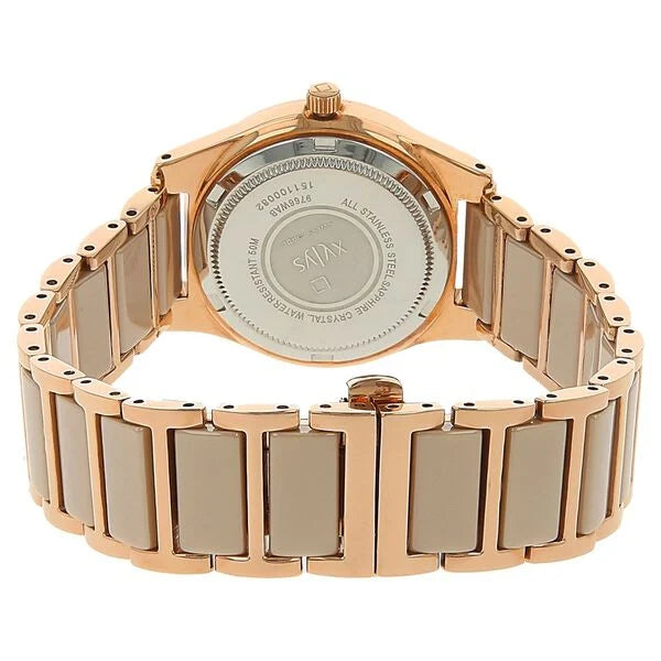 Xylys Shimmer Swiss Analog Steel & Ceramic Mother of Pearl White Dial Watch for Women nt9766wd02m