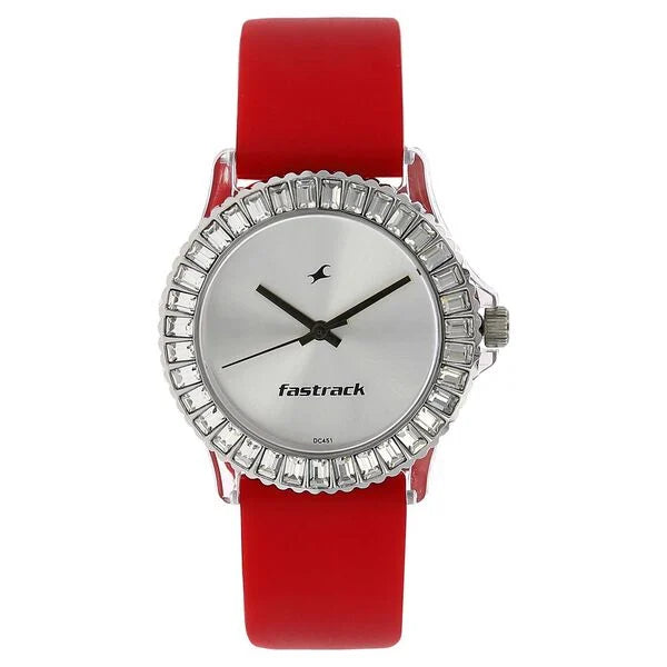 Fastrack Quartz Analog Silver Dial Plastic Strap Watch for Girls NJ9827PP08C