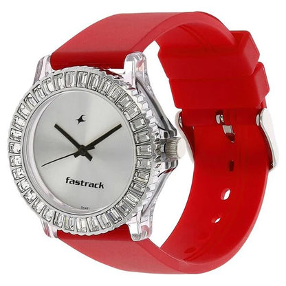Fastrack Quartz Analog Silver Dial Plastic Strap Watch for Girls NJ9827PP08C