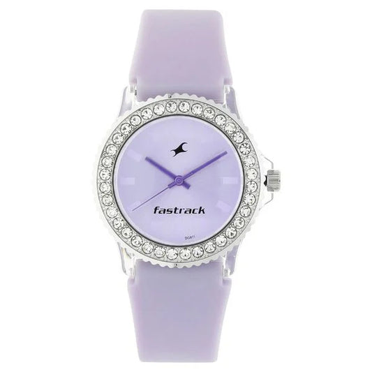 Fastrack Quartz Analog Purple Dial Plastic Strap Watch for Girls NK9827PP16