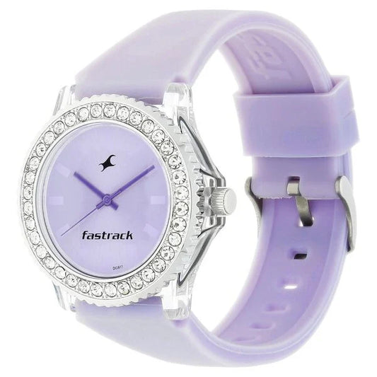 Fastrack Quartz Analog Purple Dial Plastic Strap Watch for Girls NK9827PP16
