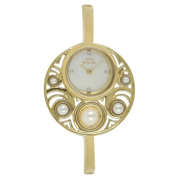 Titan Raga Pearl Dial Analog Metal Strap Watch for Women 9972ym01j