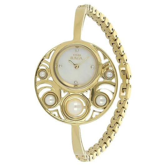 Titan Raga Pearl Dial Analog Metal Strap Watch for Women 9972ym01j