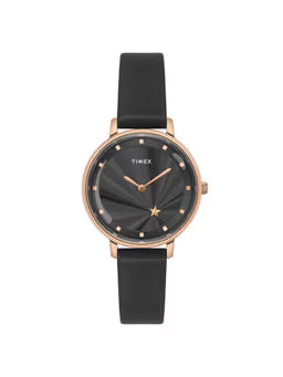 TIMEX Fashion Women Quartz Black Dial Analog Leather Watch TWEL19101