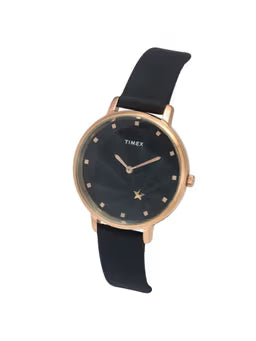TIMEX Fashion Women Quartz Black Dial Analog Leather Watch TWEL19101