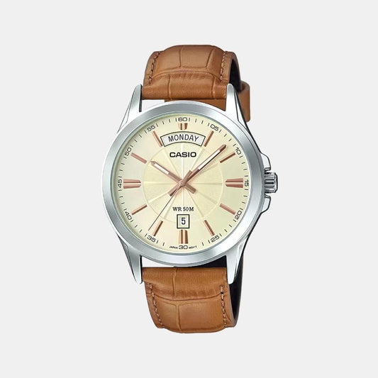 Enticer Men Quartz Gold Dial Analog Leather Watch A1133