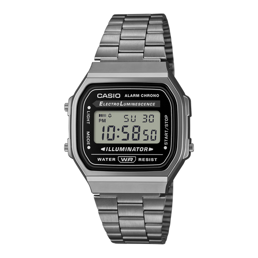 Casio Unisex D181 Vintage A168WGG-1ADF Black Digital Dial Black Stainless Steel Band