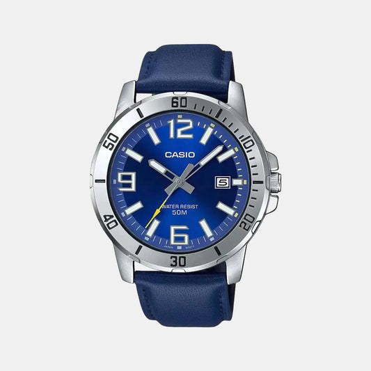 Casio Enticer Men Quartz Blue Dial Analog Leather Watch A1737