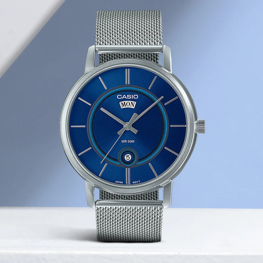 Enticer Men Quartz Blue Dial Analog Stainless Steel Watch A2049