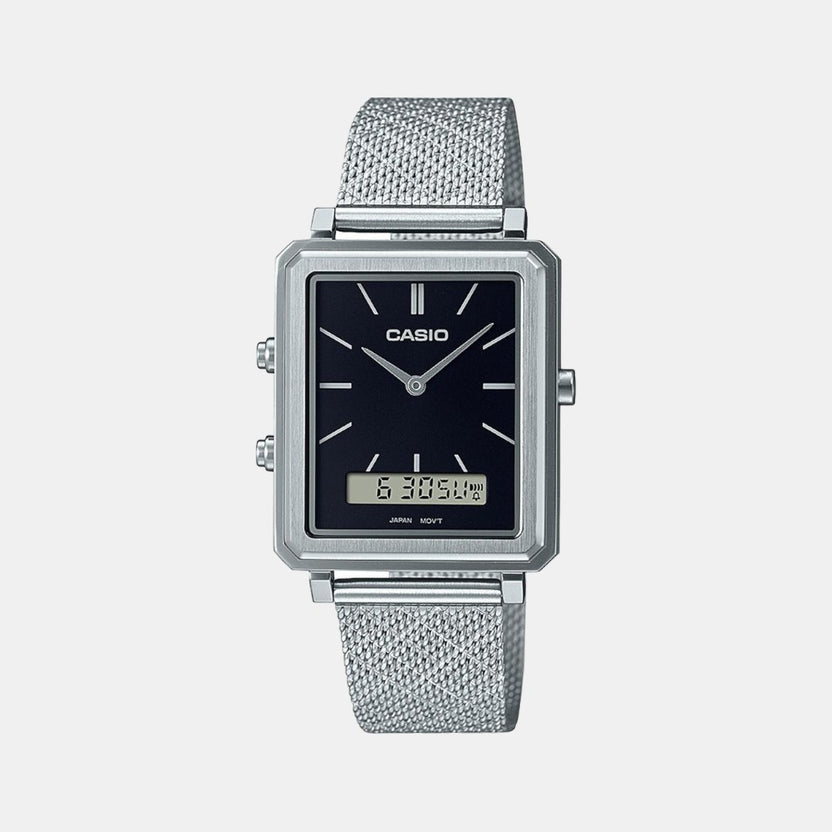 Enticer Men Quartz Black Dial Analog-Digital Mesh Watch A2085
