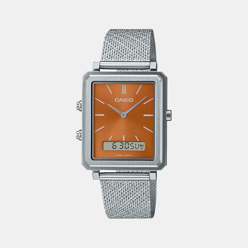 Enticer Men Quartz Brown Dial Analog-Digital Mesh Watch A2088