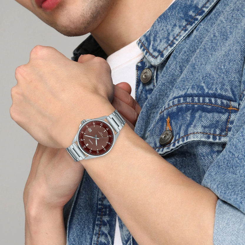 Enticer Men Quartz Brown Dial Analog Stainless Steel Watch A2102