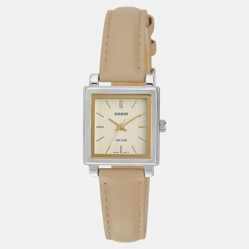 Casio Enticer Women Quartz Beige Dial Analog Leather Watch A2235