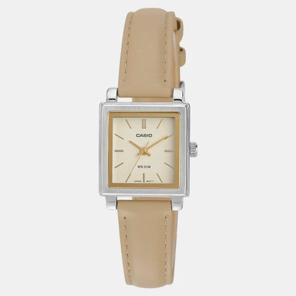 Casio Enticer Women Quartz Beige Dial Analog Leather Watch A2235