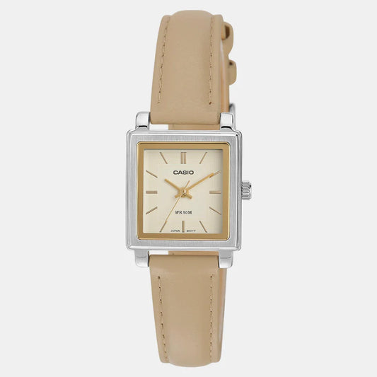 Casio Enticer Women Quartz Beige Dial Analog Leather Watch A2235
