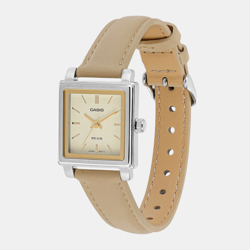 Casio Enticer Women Quartz Beige Dial Analog Leather Watch A2235