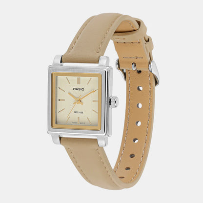 Casio Enticer Women Quartz Beige Dial Analog Leather Watch A2235