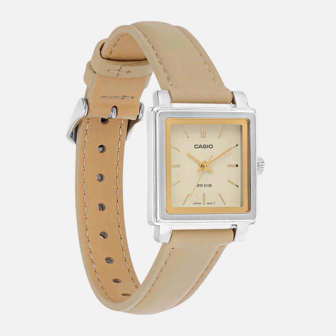 Casio Enticer Women Quartz Beige Dial Analog Leather Watch A2235