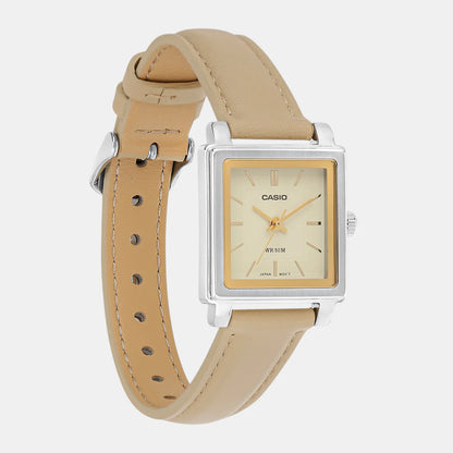 Casio Enticer Women Quartz Beige Dial Analog Leather Watch A2235