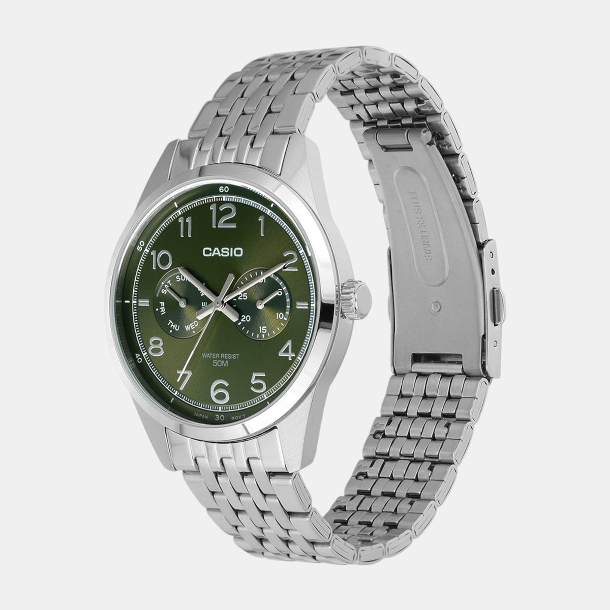 Enticer Men Quartz Green Dial Multi-Function Stainless Steel Watch A2332