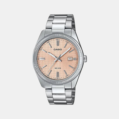 Casio Enticer Men Quartz Pink Dial Analog Stainless Steel Watch A2395