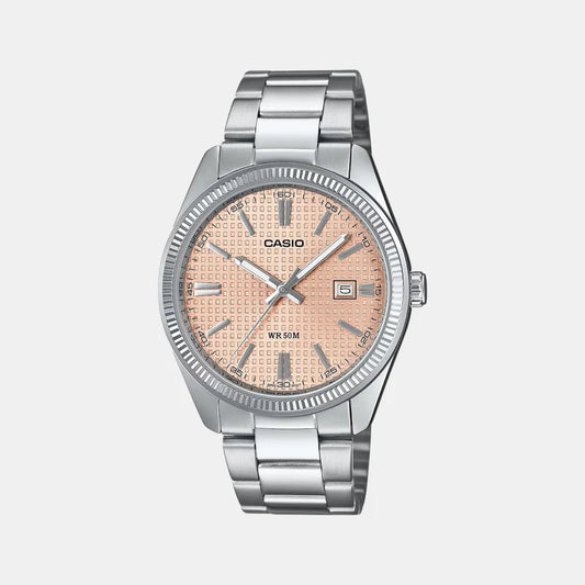 Casio Enticer Men Quartz Pink Dial Analog Stainless Steel Watch A2395