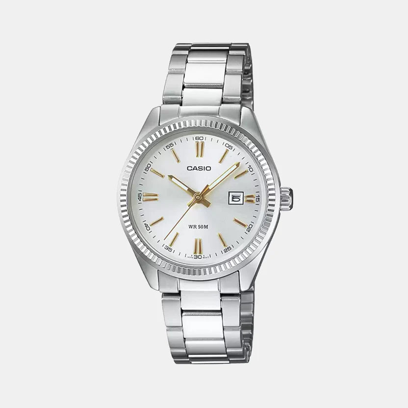 Casio Enticer Women Quartz White Dial Analog Stainless Steel Watch A475