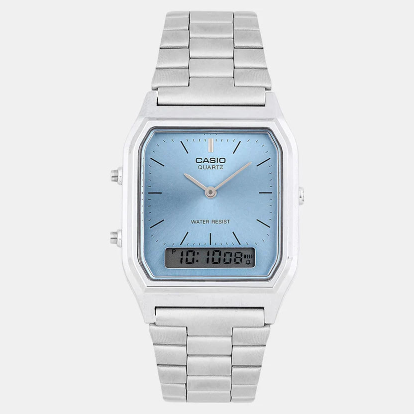 Casio Vintage Unisex Quartz Ice Blue Dial Analog-Digital Stainless Steel Watch AD270