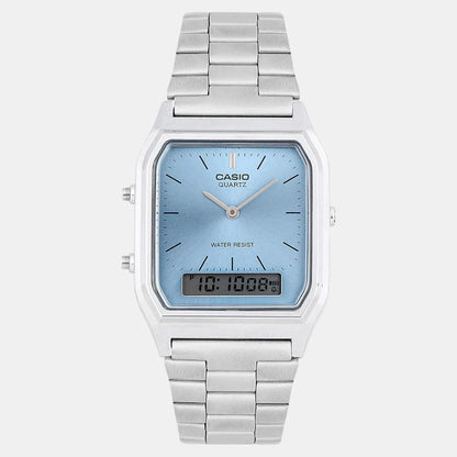 Casio Vintage Unisex Quartz Ice Blue Dial Analog-Digital Stainless Steel Watch AD270