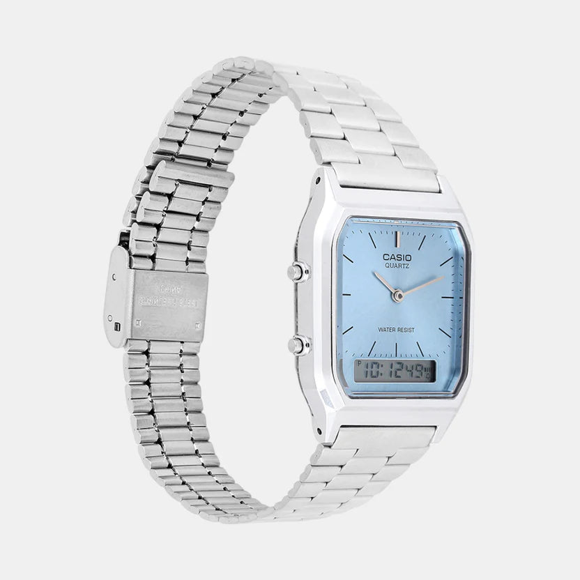 Casio Vintage Unisex Quartz Ice Blue Dial Analog-Digital Stainless Steel Watch AD270